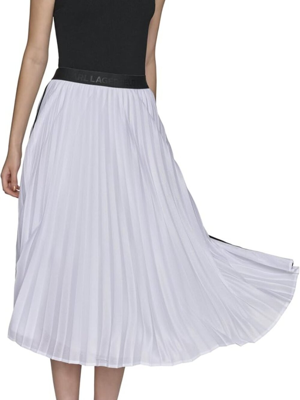 Karl Lagerfeld White Pleated Midi Skirt